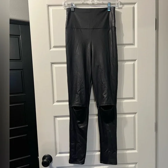Faux Leather Leggings with Open Knee - Picture 1 of 5